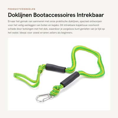 Dailygoods- Doklijnen 2T trekkracht - Intrekbaar Kajaktouw - D-vormige Gesp - Bootaccessoires - Duurzaam Materiaal - 1,1/1,5 meter Lengte - Boottouw