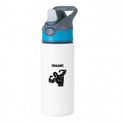 Hacebo® - Bodybuilding met eigen naam waterfles met rietje blauw - Fitness - Bodybuilder - Sport - water fles - 650ML