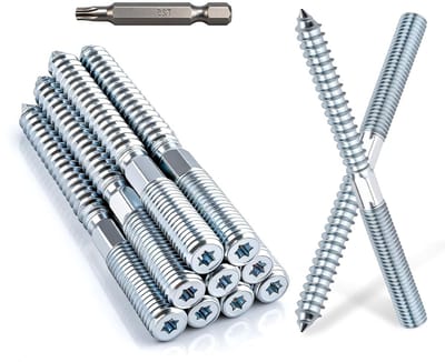 20 stuks stokschroeven M8 x 80 mm, dubbele schroefdraad, verzinkt | Stokschroef M8, houtschroeven met zeskantig deel, Torx T25 dubbelzijdige plugschroeven, houtbouwprojecten, meubelmontage