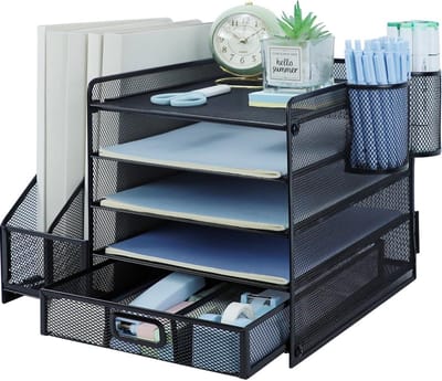 5-Laags Bureau Organizer met Verticale Documentenbak voor A4 Papieren en Briefpapierlade