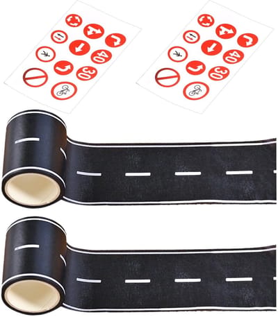 Dailygoods - verkeersband - speelgoedautostraatband - geschikt voor binnen en buiten - verkeersbordstickers - duurzame papierkwaliteit - 2 rollen van...