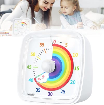 Timer - Kookwekker - 60 Minuten Aftellen - Timer voor kinderen - Visuele Timer - Leerklok timer - 8,8 × 8,8 × 5 cm - Mini timer - Met Nachtlampje - Schermtijd instellen - Stil tijdbeheer - Voor Thuis, Keuken en Kantoor - 1 Stuk - Wit
