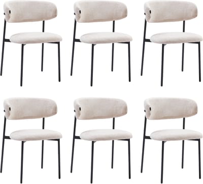 Colenis® - Daria Eetkamerstoelen Japandi - Set van 6 - Beige - Chenille Stof - Luxe Gestoffeerde Zitting - Industrieel Design - Metalen Poten - Stoel
