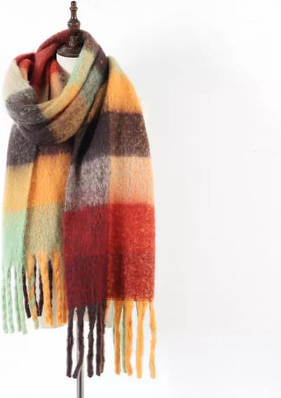 Oversized Geruite Sjaal Dames - Extra Zacht & Warm - Luxe Deken Sjaal met Franjes - Urban U - Copper Red