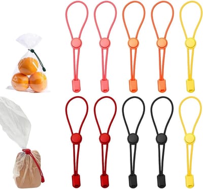 Set van 10 clips voor het sluiten van voedselzakken, elastische en verstelbare klemmen van rubber en kunststof, herbruikbaar, voor broodzakken, noedels en diepvrieszakken, 5 verschillende kleuren (13