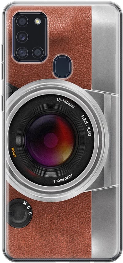 Leuke Telefoonhoesjes - Hoesje geschikt voor Samsung Galaxy A21s - Vintage camera - Soft case - TPU - Print / Illustratie - Bruin