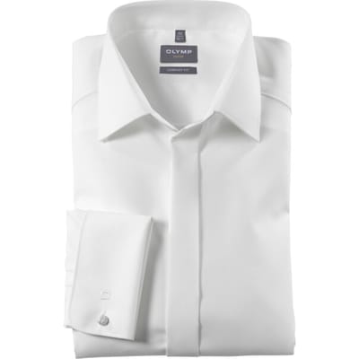 OLYMP Luxor comfort fit overhemd - smoking overhemd - wit - gladde stof met Kent kraag - Strijkvrij - Boordmaat: 41