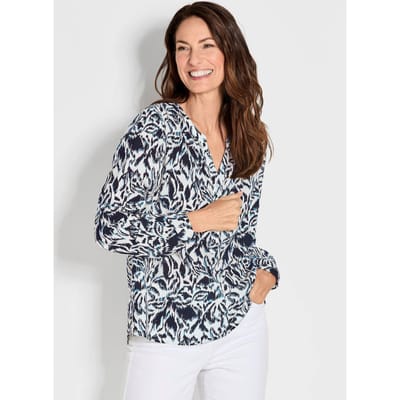 Gedessineerde blouse met unieke print - marine / wit / gedess. - Gr. 38 van Goldner Fashion