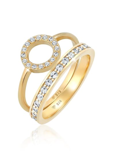 Elli PREMIUM - Ring - Dames bandring Duo Memorie Cirkel Geo Tijdloos met kristallen in 925 sterling zilver - Dames