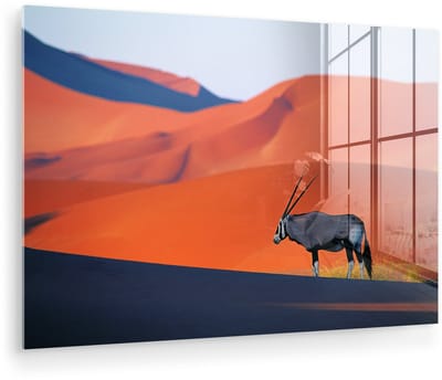 ® Glasschilderij 180x120 cm - Schilderij acrylglas - Een oryx bij de Afrikaanse Sossusvlei in Namibië - Foto op glas - Muurdecoratie woonkamer - Wanddecoratie slaapkamer - Schilderijen