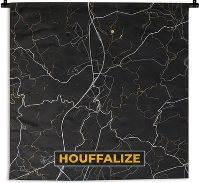 Wandkleed - Wanddoek - Houffalize - Plattegrond - Kaart - Gold - Stadskaart - 180x180 cm - Wandtapijt
