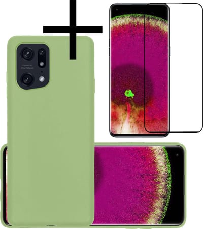 Hoesje - Met Screenprotector - Geschikt voor OPPO Find X5 - Sterk & Shockproof - Back Cover - Siliconen Case - Telefoon Hoes - Groen
