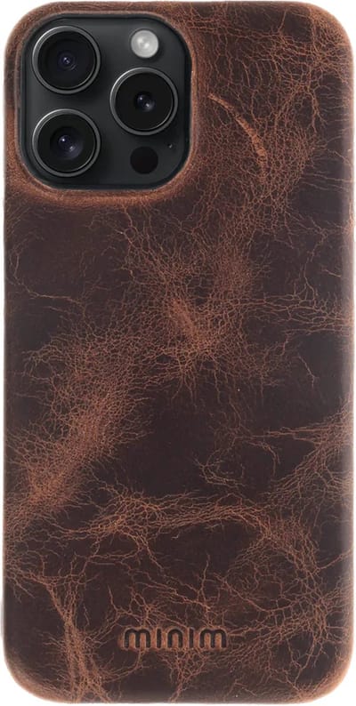 Minim Hoesje Echt Leer Geschikt voor Apple iPhone 15 Pro Max - Lederen Back Cover - Bruin