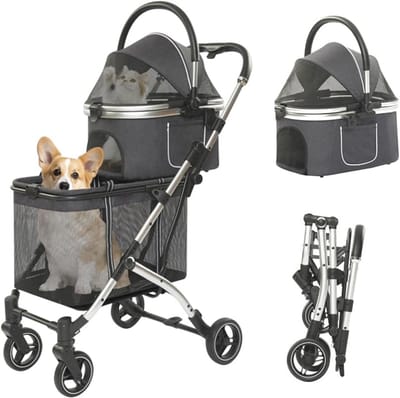 3-in-1 Hondenwagen tot 24 kg - Inklapbare Hondenbuggy voor Kleine Honden en Katten