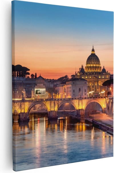 Artaza Canvas Schilderij Zonsondergang - 40x50 cm - Wanddecoratie Rome - Muurdecoratie Stad - Kamer Accessoires Italië