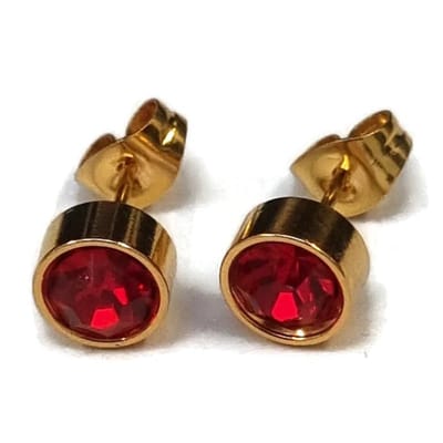 Aramat Jewels | Oorbellen | RVS Kristal Oorbellen Rond Kleurrijk 3mm - Diverse Kleuren Studs | Goudkleur / 7mm / Rood | |8mm | Staal | Volwassenen | Verkleurd niet