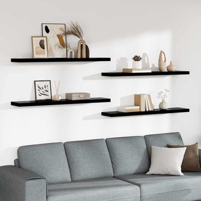 vidaXL - Wandschappen - zwevend - 4 - st - 120x23,5x3,8 - cm - MDF - hoogglans - zwart