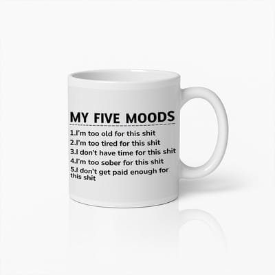 Grappige Mijn Vijf Stemingen Koffiemok - Humoristisch Tekstontwerp voor Werk en Thuis
