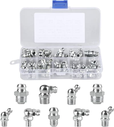 60-delige assortiment kit met vetnippels, conische vetnippels voor vetspuit, rechte en gebogen nippels van 45° 90° 180°, M6 M8 M10 vetnippels voor vetpersen en onderhoud