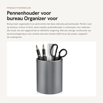 Dailygoods- Pennenhouder Metalen Aluminiumlegering - Bureau Organizer - Antislip Bodem - Potloodhouder - Opbergdoos - 10 x 8 cm - Bureauorganizer