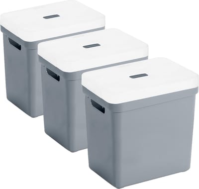 Sunware opbergboxen met deksel - 3x - Sigma Home - kunststof - 25 liter - blauw/grijs - opberg bakken / manden - 35 x 25 x 36 cm