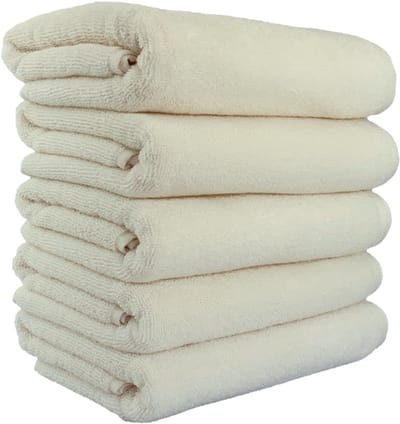 Handdoeken, 50x100 cm, 100% Biologisch Katoen, Set van 5 stuks, Hotelkwaliteit, Luxe handdoeken, GOTS & Vegan Gecertificeerd, Bio, Badtextiel, De Linde Home, Ecru
