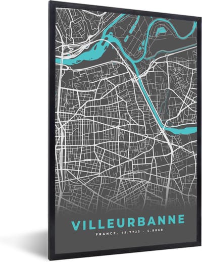 Fotolijst incl. Poster - Villeurbanne - Stadskaart - Kaart - Plattegrond - Frankrijk - 40x60 cm - Posterlijst