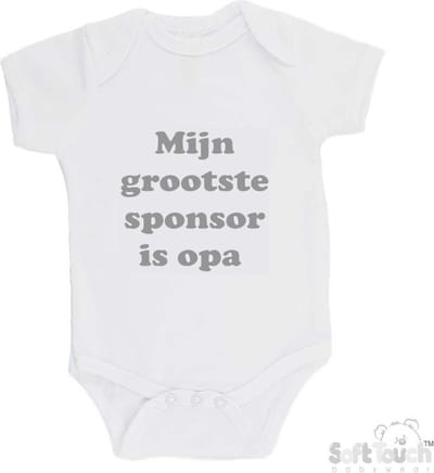 100% katoenen Romper "Mijn grootste sponsor is opa" Unisex Katoen Wit/grijs Maat 62/68