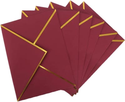 50 Stuks Luxe Rode V Flap Enveloppen 13.5x18.5cm met Gouden Rand voor Trouwen, Feesten en Uitnodigingen