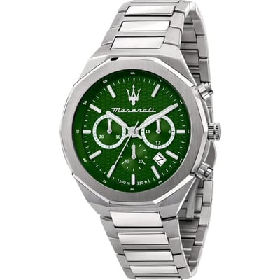 Maserati Stile Groen Roestvrij Staal Zilver Heren Quartz Chronograaf met Datum R8873642011 groen