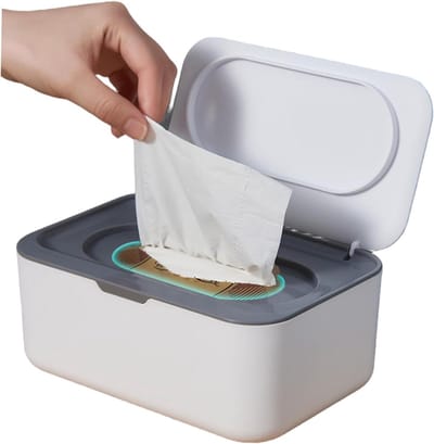 Baby Wipes Dispenser - Houders Doekjes - Hygiënisch Gebruik - Stofdicht en Afsluitbaar - 17 x 13 cm - Grijs Wit