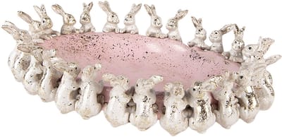Clayre & Eef Decoratie schaal Konijnen 26x19x7 cm Beige Roze Kunststof