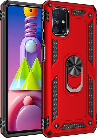 LuxeBass Hoesje geschikt voor Samsung Galaxy M51 - Schokbestendig - Hardcase- Ring Armor - Rood