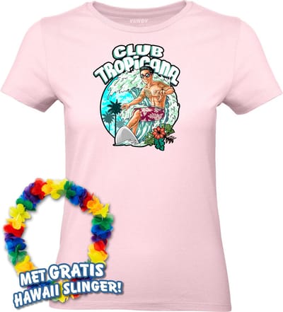Dames t-shirt Surfing Time | Toppers in Concert 2024 | Club Tropicana | Hawaii Shirt | Ibiza Kleding | Lichtroze Dames | maat XS