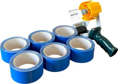 Kortpack - PP-acryl tape - Blauw - 50mm x 66mtr - 6 rollen - Met dispenser - Verpakkingstape - Low noise tape - (020.0819)