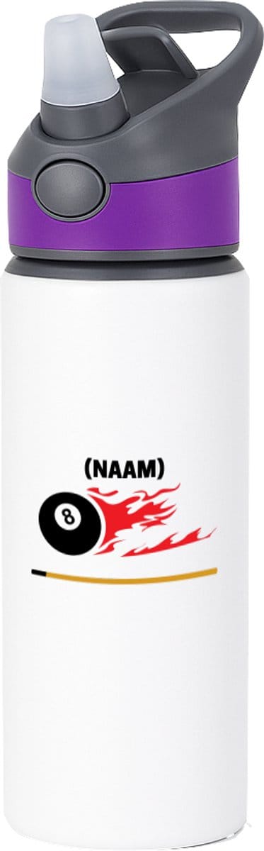 Hacebo® - Biljart met eigen naam waterfles met rietje paars - Biljart - Biljarter - Sport - water fles - 650ML