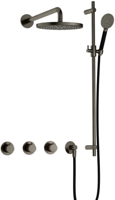 Hotbath Cobber - CB7067 - Inbouw Regendoucheset - Verouderd Ijzer - 2 Stopkranen - Thermostatisch - Wandarm 40 cm - Hoofddouche 200 mm - Ronde Handdouche 3 Standen - Glijstang 900 mm - Waterbesparend