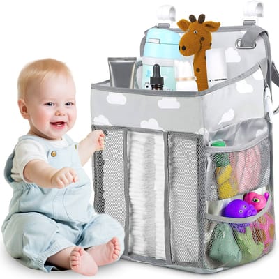 Luiertas Organizer voor Wieg en Kinderbed - Hangende Luier Organizer - Opbergzak voor Luiers en Babyspullen - Grote Capaciteit - Grijs