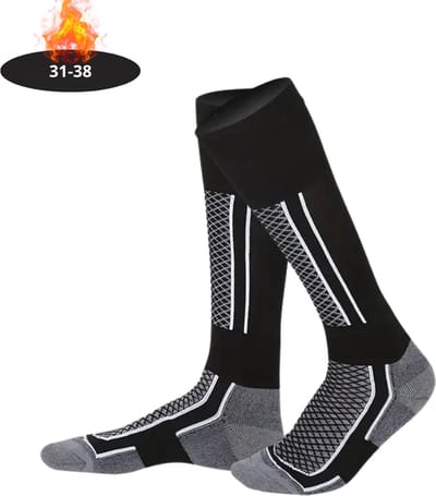 Livano Skisokken Kinderen - Ski Sokken - Warme Sokken - Lange Huissokken - Thermo - Compressie - Grijs - 31-38