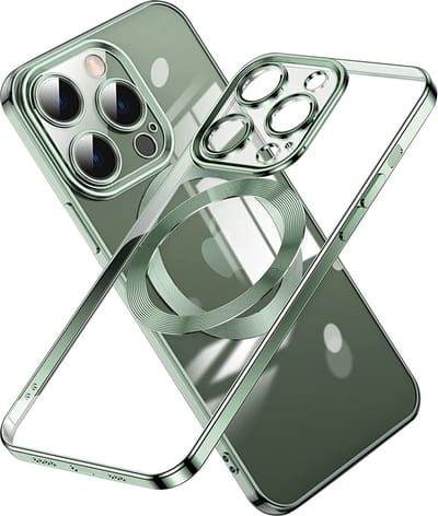 Hoesje Geschikt voor iPhone 14 Magsafe hoes backcover – Lens beschermer – Transparant / Groen