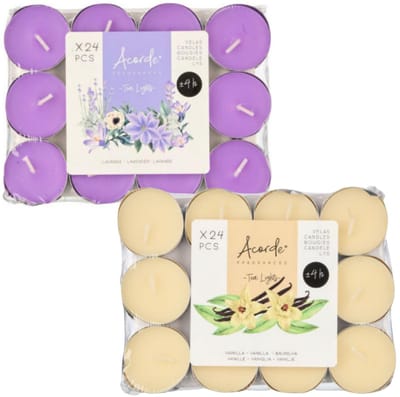 Acorde theelichtjes - 48x - 24x lavendel - 24x vanille - aroma/geurkaarsen