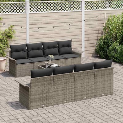 vidaXL - Tuinbank - Set - 9 - st - 8-Aantal - zitplaatsen - Grijs - poly - rattan