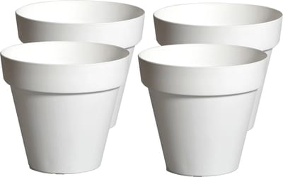 Mega Collections Plantenpot/bloempot - 4x - kunststof - wit - binnen/buiten - D20 x H17 cm