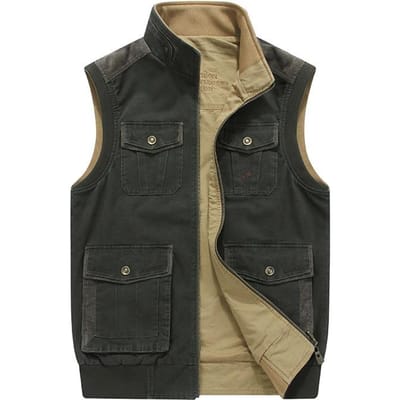 Gilet décontracté pour homme Printemps et automne Gilet multi-poches double face Gilet pour homme 2XL black