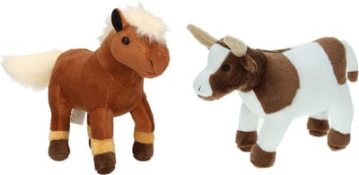 Cornelissen Pluche knuffel boerderijdieren set - Koe en een bruin Paardje - van 22 cm - Zachte kinder knuffels - cadeau