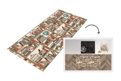 Keukenloper - Loper keuken - Kat - Boek - Kast - 120x50 cm - Keukenloper vinyl