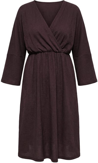 Ulla Popken - Dames - Jurk wikkellook A-lijn V-hals 3/4-mouwen - Mahonie - Maat 42+