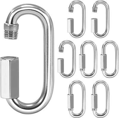 Unyqoos® Set van 8 Roestvrijstalen Karabijnhaken met Schroefsluiting voor Outdoor en Kamperen