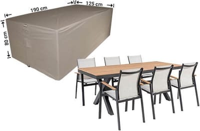 Raffles Covers Tuinsethoes - 190 x 125 H: 80 cm - RDS190125 - Waterdicht - Ademend - UV-bestendig - Elastisch rijgkoord - Beschermhoes tuinmeubelen - Hoes voor tafel en stoelen