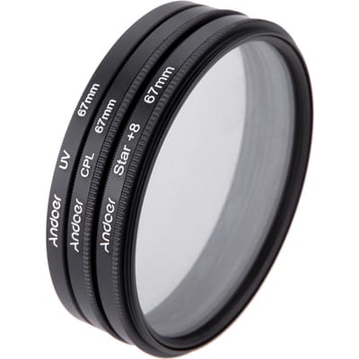 Andoer Kit de filtres 67 mm UV + CPL + Star Kit de filtres 8 points avec étui pour Canon Nikon Sony DSLR 67 mm gray